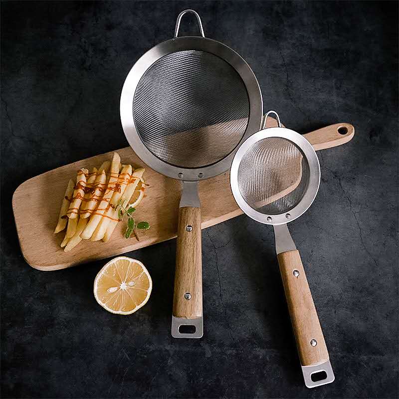 Durable Wooden Handle Fine Mesh Colander Sifter
