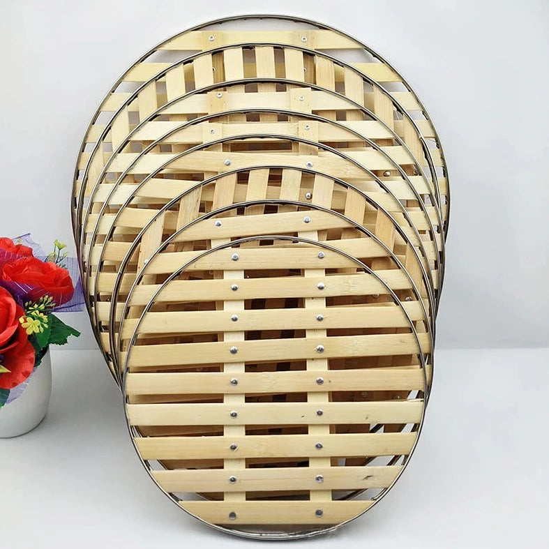 Round Bamboo Steamer with Stainless Steel Edging