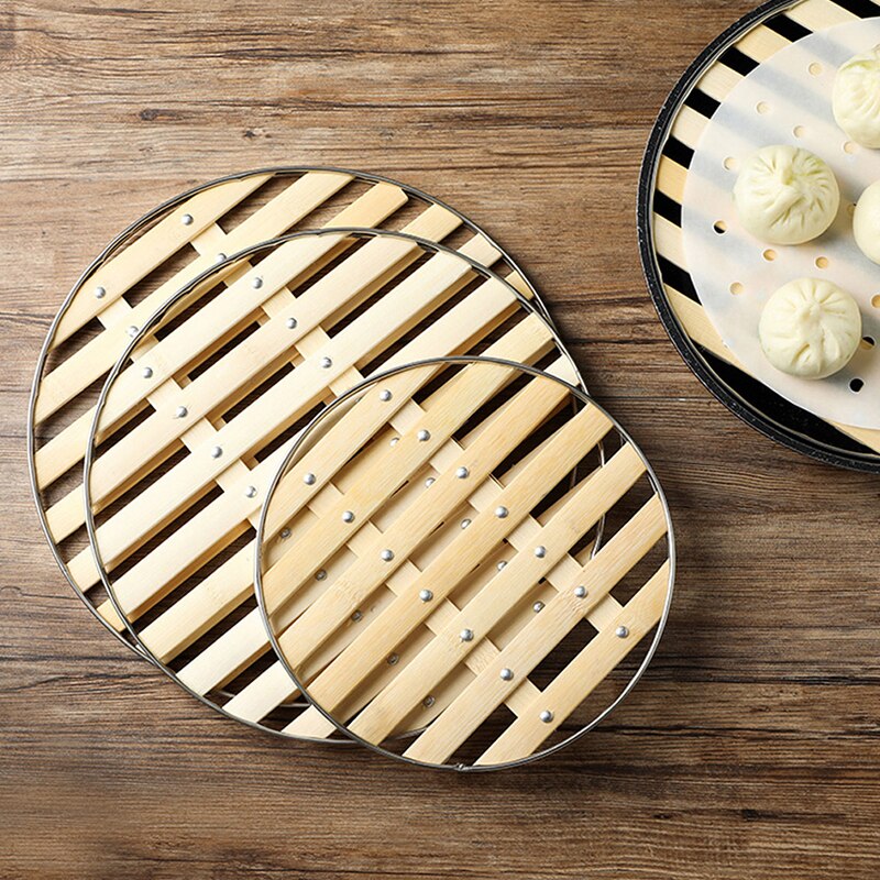 Round Bamboo Steamer with Stainless Steel Edging