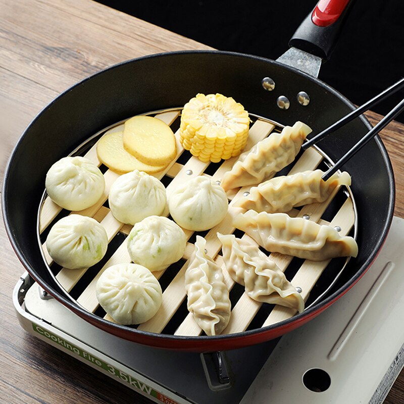 Round Bamboo Steamer with Stainless Steel Edging