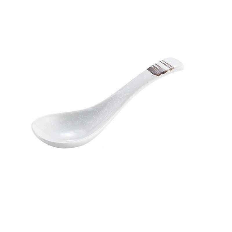 Creative Japanese Retro Ceramic Soup Spoon Eggshell White & Hickory Brown Highlight