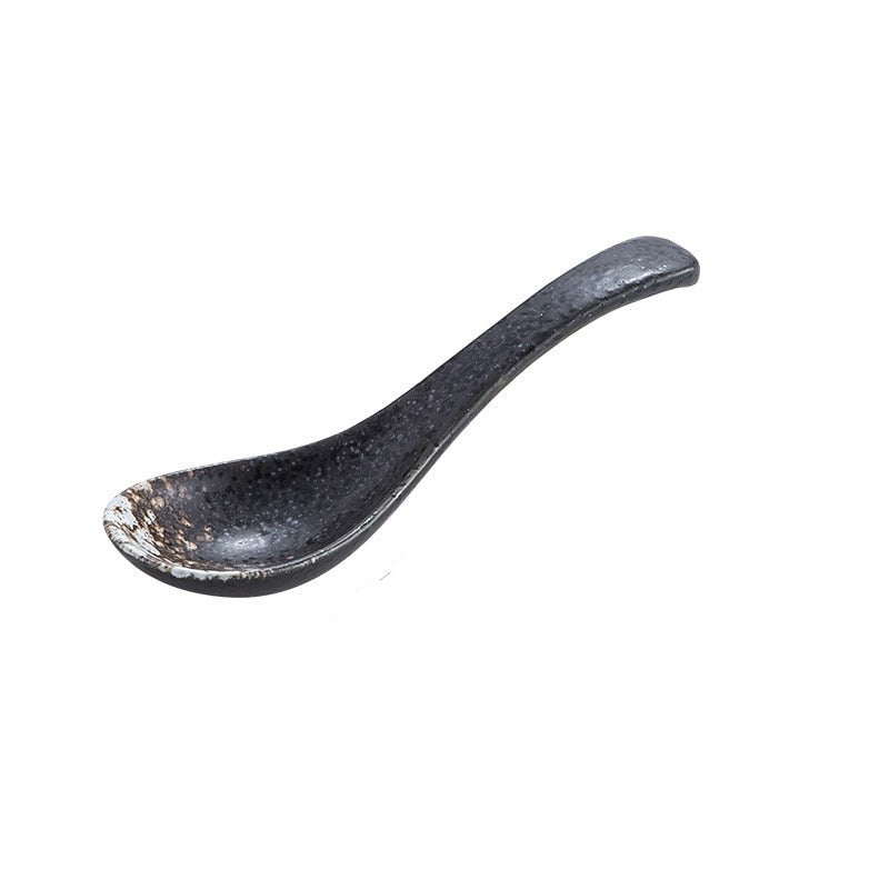 Creative Japanese Retro Ceramic Soup Spoon Charcoal Black & Concrete White