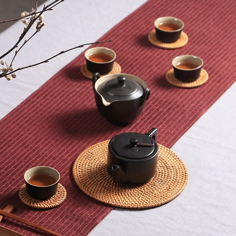 Elegant Japanese Round Weaved Drink Coasters (Set of 6)