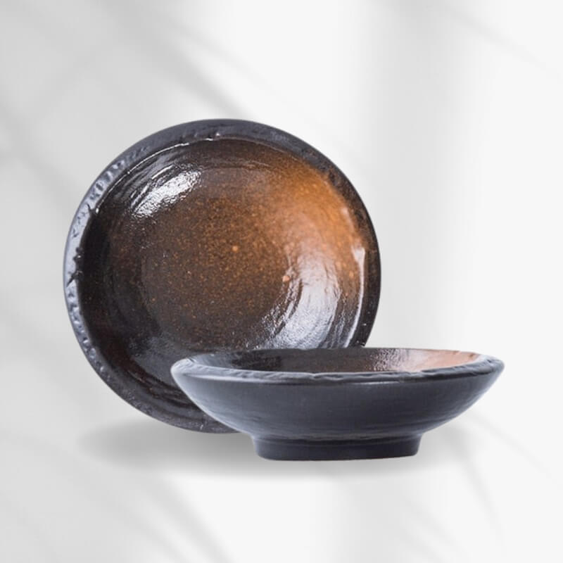 Handmade Ceramic Porcelain Saucer Dishes Midnight Black & Ember Gold (9.7cm X 3cm)