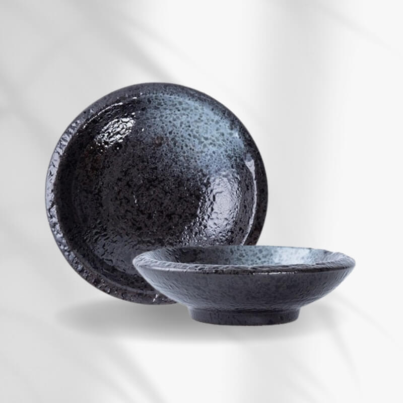 Handmade Ceramic Porcelain Saucer Dishes Moonlit Black (9.7cm X 3cm)