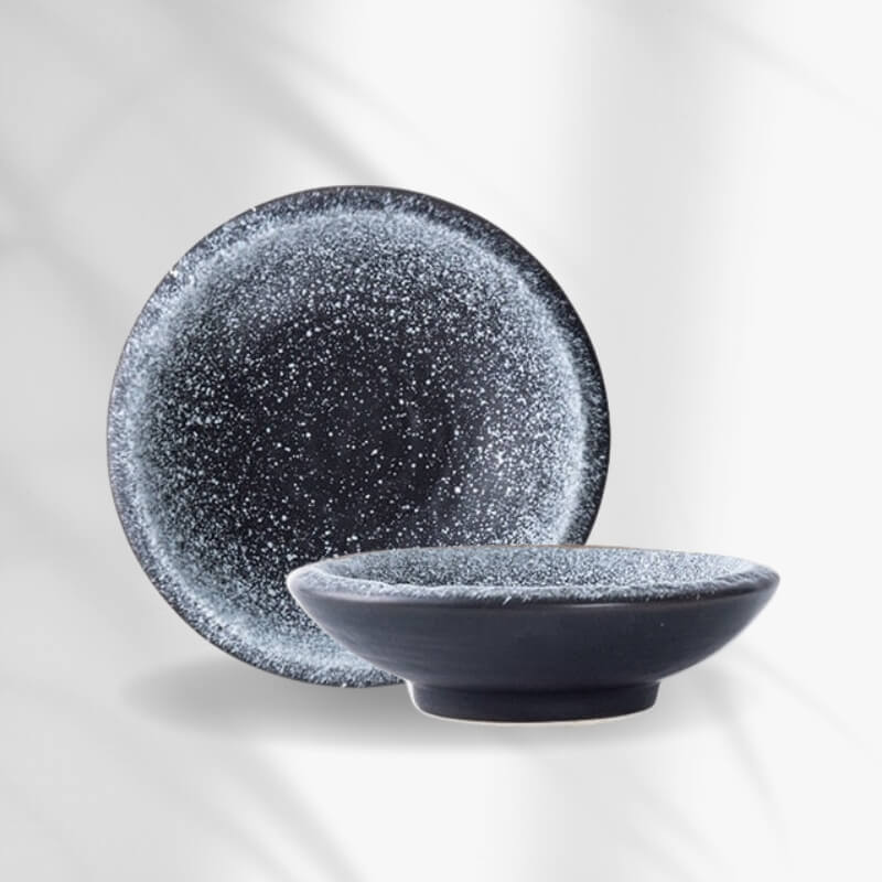 Handmade Ceramic Porcelain Saucer Dishes Night Sky Black (9.7cm X 3cm)
