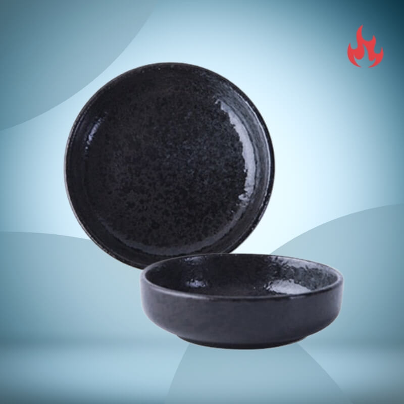 Handmade Ceramic Porcelain Saucer Dishes Obsidian Black (9cm X 2.5cm)