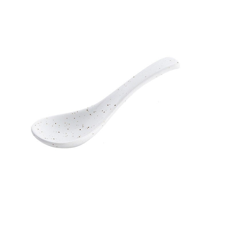 Creative Japanese Retro Ceramic Soup Spoon White with Mocha Brown Dots