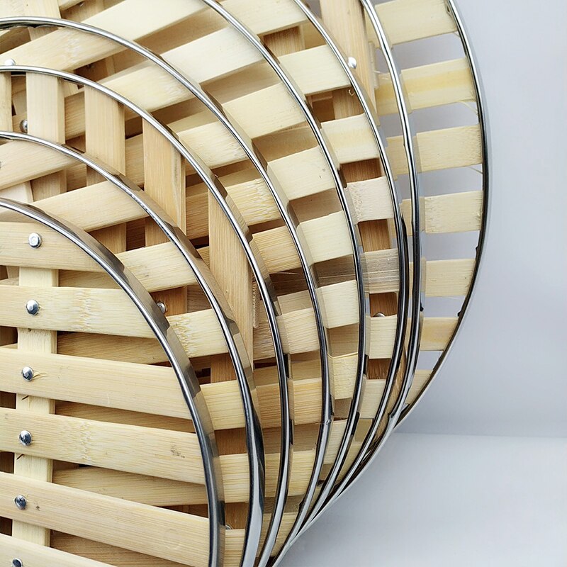Round Bamboo Steamer with Stainless Steel Edging